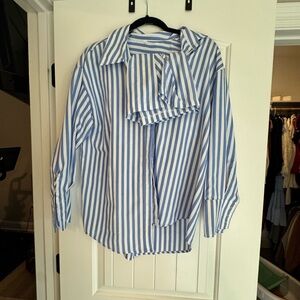 Blue and White Striped Women’s Shirt and short set